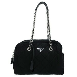 Prada Tessuto Impuntu Quilted Chain Shoulder Bag Black